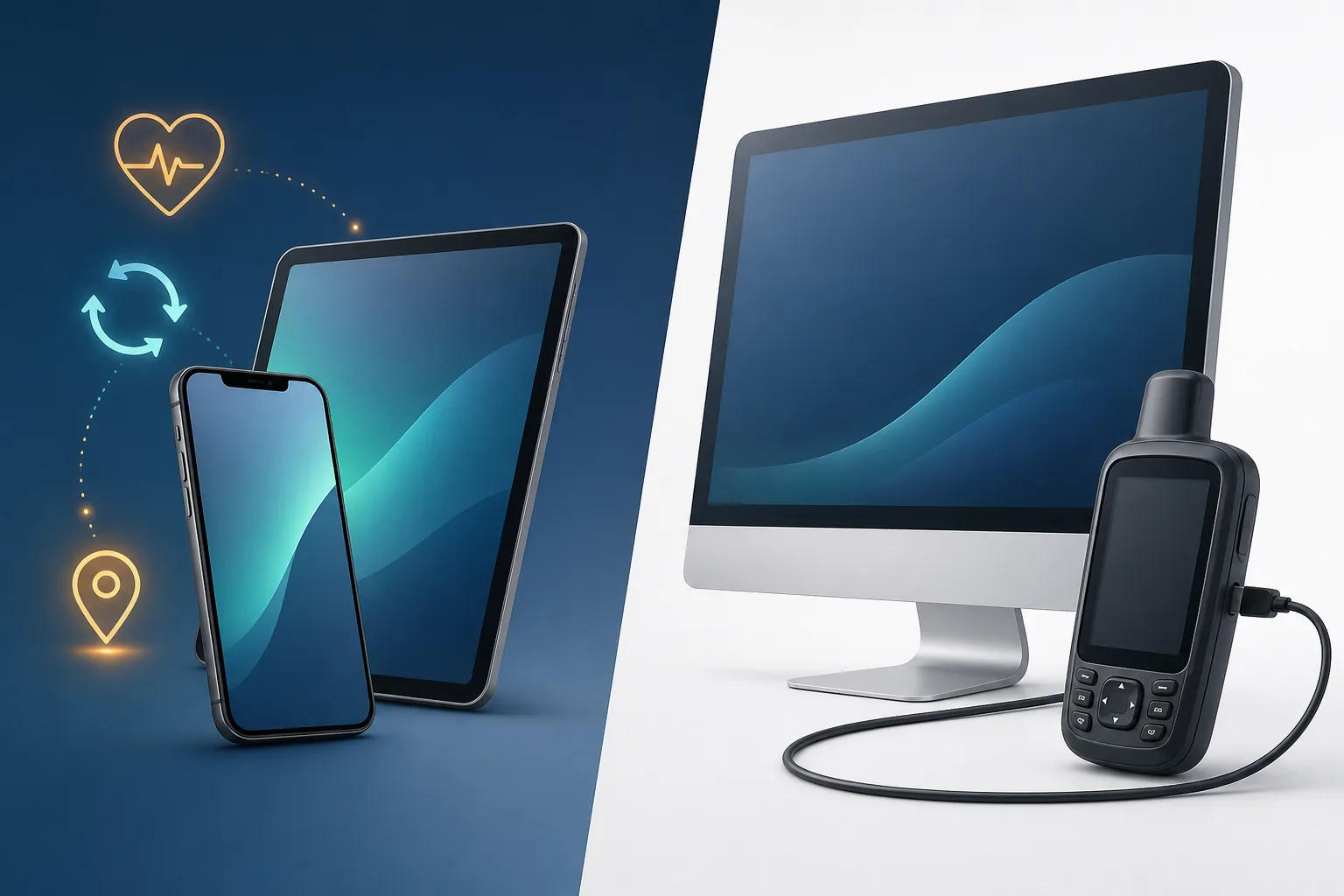 Editorial comparison of iPhone and iPad mobile workflows with a computer and GPS device for Garmin Express tasks